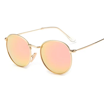 Roz Clasic Rotund ochelari de Soare Femei Bărbați Femei Brand Rame Metalice Oglindă Lentile de Ochelari de Soare pentru Femei de sex Masculin Retro