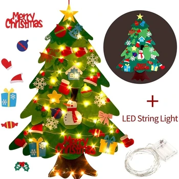 DIY Simțit Moale Pom de Crăciun cu Ornamente și Șir LED Lumina Acasă Navidad 2021 Anul Nou pentru Copii Cadouri Xmas și decorații de Brad