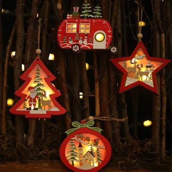 Lemn Gol Luminoasă cu LED-uri de Crăciun Copac Pandantiv Fereastra Agățat Ornamente, Cadouri de Moș Crăciun Masina Figurine Meserii Decor Acasă