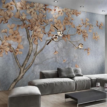 Personalizat Murală Tapet Modern Frunze de Ginkgo Living TV de Fundal pictura Murala de Perete Modern Abstract Art Papel De Parede imagini de Fundal 3D
