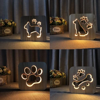 3D LED Lemn Lumini Câine Drăguț Pisică Laba Lampa USB Operat starea de Spirit Cald Lampa 3D Iluzie Luminaria Lampa Cadou de Ziua de nastere pentru Copii Decor Dormitor