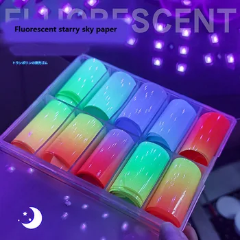 10buc (100*4 cm) /Cutie Nail Art Transfer Autocolante Colorate Fluorescență Cerul Înstelat Unghii Accesorii Manichiura de Moda Autocolant