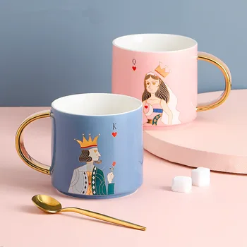 Kingg și Princesss design Cani Ceramica cu Lingura, cana de cafea Ceai Lapte birou Cupe Drinkware cel Mai bun Cadou de ziua de nastere