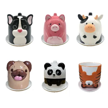 Animale 3D Cana Creative Drăguț Modelare Panda Câine, Tigru, Porc Cana de Cafea 400ML de Lapte din Ceramică Cani Ceașcă de Ceai Cu Farfurie Cadou de Crăciun