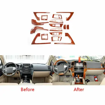 Potrivit Pentru Toyota Land Cruiser 2008-2015 Cereale Lemn Interior Complet de Bord Tapiterie Kit Acoperire 16pcs