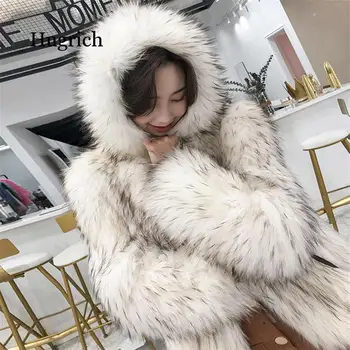 Coreeană 2020 Nou cu Gluga Câine Enot Blană Scurtă High-End Blana Haina Casual, de Iarna pentru Femei de Moda Tineri cu Maneci Lungi de Blană de Vulpe de Sus