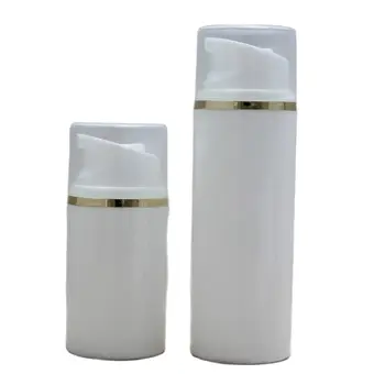 100ML plastic alb airless sticla cu gold line alb /transparent capac flacon airless, airless borcan