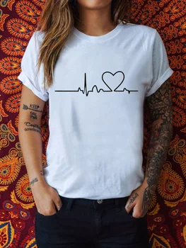 Femei Topuri de Vara cu Maneci Scurte O-gât Moda T-shirt Inimii Alb Tees