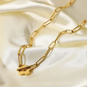 Floare frumoasă Pereche Colier Femei 18K Aur din Oțel Inoxidabil Hârtie Clip Lanț Colier pentru Femei Bijuterii