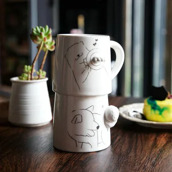 Noi Tridimensional Simplu Cana De Cafea, Cani De Desene Animate Copo Cani Ceramice Cupa Cu Capac Mic Dejun Lapte Pentru Bucătărie Acasă Accesso