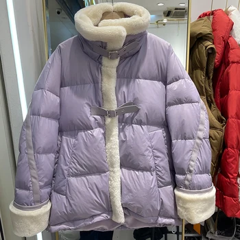 Stand up guler cașmir despicare în jos jacheta pentru femei 2023 iarna noi coreean vrac moda 90% alb rață jos haina