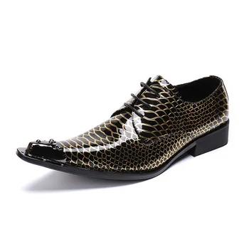 Noua Moda de Vara Barbati Pantofi Casual Personalitate Metal a Subliniat Clasic Retro din Piele Piele Strălucitoare Scară de Pește Pantofi pentru Bărbați