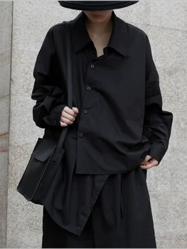 Doamnelor Tricou Cu Maneci Lungi, De Primăvară Și De Toamnă Nou Rever Negru Pieptul Singur Neregulate, Asimetrice Design De Moda Maiou