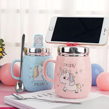 Unicorn cana creative acopere lingura de personalitate telefon mobil suport cana ceramica bărbați și femei coreene lapte ceașcă de cafea CL11222120