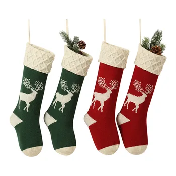 Roșu și Verde Ciorapi de Crăciun Set de 2/4 Buc 18 inci Lână Mare Elan Punga cu Dulciuri pentru Vacanță de Familie de Craciun Decoratiuni de Partid