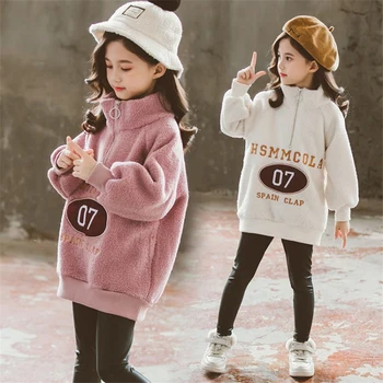 Fetele de Catifea Haina Tricou Copii Mid-long-coreean Brodate Pulover Toamna-Iarna Copii Cald Gros Top Casual Îmbrăcăminte exterioară P299