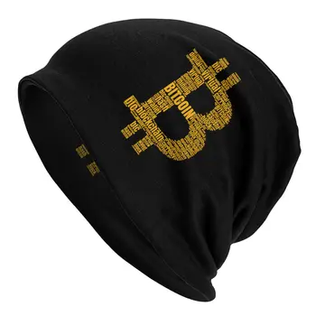 Bitcoin Logo-Ul Tipografie Chelioși Căciuli Palarie Toamna Iarna În Aer Liber Bărbați Femei Capace Adult Cald Termică Elastic Capota Pălărie Tricotate