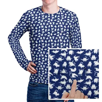 Albastru Pisica Amuzant T-Shirt, Cu Buzunare Yoga Moda Sport T-Shirt Om Minunat Tricou Maneca Lunga Grafice de Top Teuri Plus Dimensiune 5XL