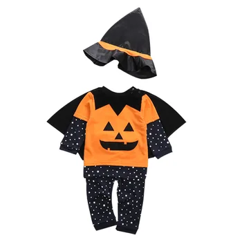 Unisex 4BUC Copii Set Copii Costum de Halloween Topuri de Bumbac+Pantaloni+Hat+Mantie Fete Haine de Dovleac Set Haine Baieti