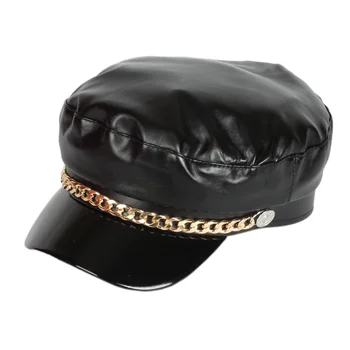 En-gros Unisex Cool Lady pălării toamna și iarna nou stil lanț din piele Pu pălărie marina bereta pentru bărbați și femei