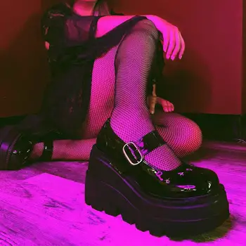 BONJOMARISA femei pene platforma punk goth mary janes pompe tocuri inalte pantofi de moda de design rotund toe JK cosplay pantofi marimea 43