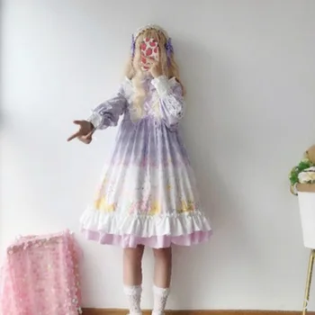 Japoneze Toamna sweet lolita zburli bowknot imprimare de înaltă talie prințesă op rochie moale fata kawaii temperament rochie pentru loli