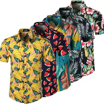 5 bărbați Stil Hawaiian Beach Tricou Florale Fructe de Imprimare Tricouri Topuri Casual Maneca Scurta Vacanță de Vară Vacanță de Modă Plus dimensiune