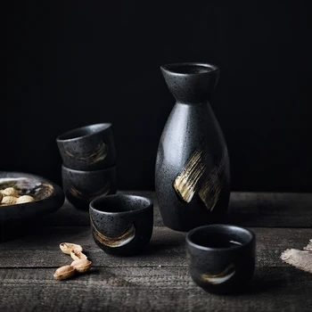 5Pcs Retro Sake-ul Japonez Set Ceramic Carafă de Băuturi Cupa 1 Oala de 4 Cesti Bar de Vinuri de Dragul Oală Cadouri Creative Fiaschetta Acasă Drinkware
