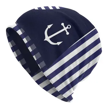 Marinar Cu Dungi Ancora Beanie Navy Blue Marine Moderne Pălărie Tricot Respirabil Cald Pulover Capac pentru Barbati Femei Căciuli Tricotate