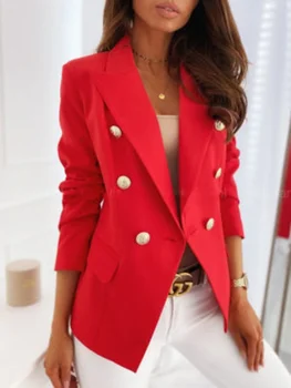 Femei Solide Culori Dublu Rânduri Naveta Sacou Casual cu Multi Butonul Office Lady Moda Blazer se Potrivesc Îmbrăcăminte Formală