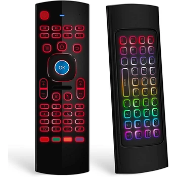 De vânzare cu amănuntul Aer Mouse-ul Pentru Android Tv Box, Mini Tastatura Wireless Air Mouse-ul de Control de la Distanță Cu RGB cu iluminare din spate MX3 Pro IR de Învățare