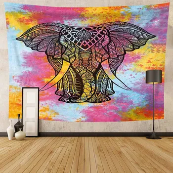 Rezumat Tye Dye Tapiserie Benzi Desenate Elefant Imprimate Pe Perete Tapiserii Pictură În Ulei Perete Pânză Prosop De Plajă Dormitor Decor Acasă