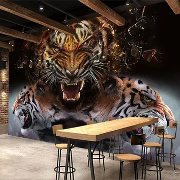 Personalizate Orice Dimensiune Murală Tapet 3D Stereo Leu Tigru Animal de Perete Pictura Copii, Dormitor, Camera de zi Autocolant Impermeabil Cameră Decor
