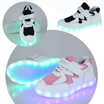 2019 Primăvară Băieți Fete de Încărcare USB Luminos Pantofi Respirabil Led Lumina Stralucitoare Adidași Colorate Moda Pantofi Sport Pentru Copii