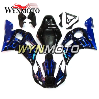 Completați Carenajele Kit Pentru Yamaha R6 1998-2002 98 99 00 01 02 An de Injecție ABS Plastic Caroserie, Capote Negru Albastru Flăcări Nou