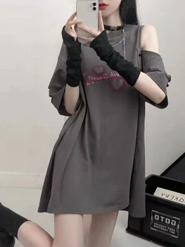 Harajuku Grunge Estetice Tricou Femei Topuri 2023 Vara Imprima O-neck de Pe Umăr Streetwear Liber Zână Tricou Y2k Teuri Goth