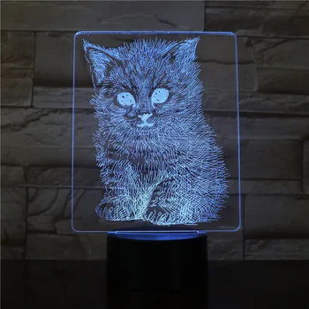Realiste Pisica 3D LED Iluzie Lampa USB Lumini de Noapte În 7 Culori Intermitente Noutate Lampa de Masa Copii Noptiera Decoratiuni Picătură AW-3339