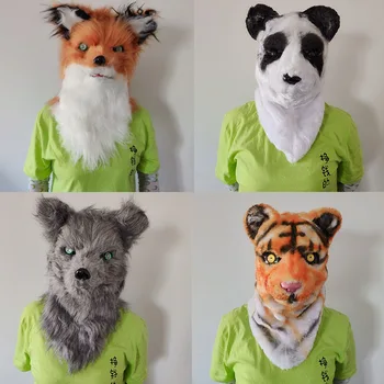 Cosmask Mobile Gura Fox Masca Cap de Animal Panda, Tigru Husky Urangutan Blana Artificiala pentru Costume de Halloween Petrecere