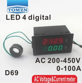 Dual LED 4 digital D69 de afișare Tensiune și curent metru panou voltmetru ampermetru gama AC 200-450V 0.00-O 100.0