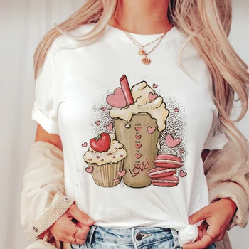 Dragoste Inima Valentine Dulce Haine pentru Femei Lady Grafic de Imprimare Drăguț Cafea Topuri de Moda de sex Feminin Tricou Femei T-shirt Dropship