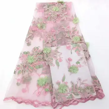 Frumos 3D sifon broderie franceză tul dantela tesatura Nigeria tesatura dantela este o rochie de Seara, Banchet rochie tesatura 5yards