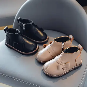 Pantofi Pentru Copii Nou Elegant De Toamna Iarna Cald Fete Cizme Copii Papion Zip Pu Pluș Equestrain Boot Copii, Casual, Pantofi Plat Copil