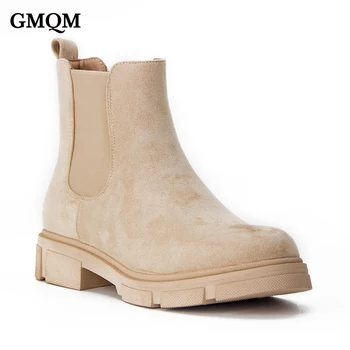 GMQM Brand de Moda pentru Femei Glezna Cizme Platforma Piele intoarsa Iarna Pompe Banda Elastica Chelsea Cizme Stil Britanic Pantofi de Înaltă Calitate