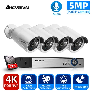 4K 4 CANALE HD de Detectare a Feței POE NVR Zi/Noapte aparat de Fotografiat CCTV, Sistem de 5MP Audio Camera IP POE Acasă de Securitate, Supraveghere Video Set P2P