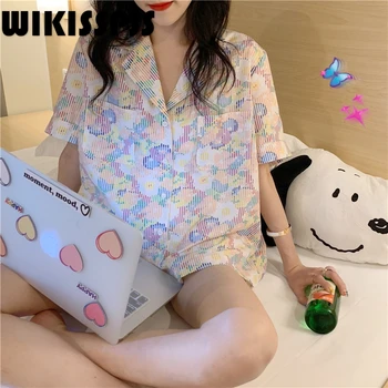 WIKISSPJS Pijamale Femei Nou de Gheață de Vară Costum de Mătase În 2021 Pijamale pentru Fete Adolescente Drăguț Pijamas Femei Womens Două Seturi de Piese