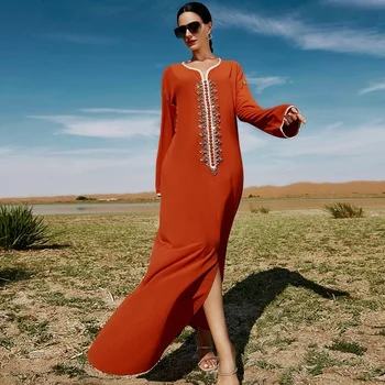 African Rochii Pentru Femei Musulmane Abaya Mână Cusute Diamant Halat Rochie Lunga Dubai Mozaic Solid Doamnelor Arab Rochie Rochie Nouă
