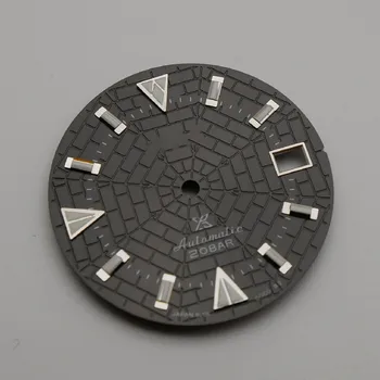 28.5 mm accesorii Ceas cadran negru, în carouri, banda Japonia C3 luminos pentru NH35 circulație