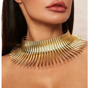Exagerat De Metal Guler Cravată Colier Placat Cu Aur Floare Colier Femei Clavicula Lanț Colier African Moda Bijuterii