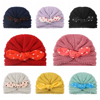 Moda Puncte Print Înnodate Copil Pălării Moi Confortabile De Tricotat Lână Cald Capace Copii Veșminte De Cap Accesorii De Par Recuzită Fotografie