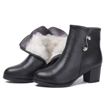 Moda Elegant din Piele Pantofi de Femeie Singură Glezna Cizme 2022 Pluș Cald Lână și Cizme de Zăpadă de Iarnă Cizme pentru Femei Plus Dimensiune